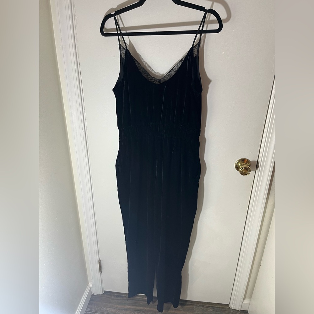 H&M Black Lace Trim Velvet Jumpsuit - Picture 6 of 12